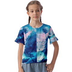 Tropical Winter Frozen Snow Paradise Palm Trees Kids  Cuff Sleeve Scrunch Bottom Tee