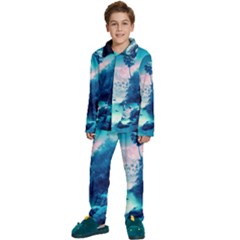 Tropical Winter Frozen Snow Paradise Palm Trees Kids  Long Sleeve Velvet Pajamas Set