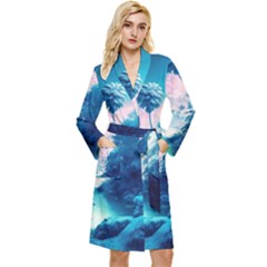 Tropical Winter Frozen Snow Paradise Palm Trees Long Sleeve Velvet Robe