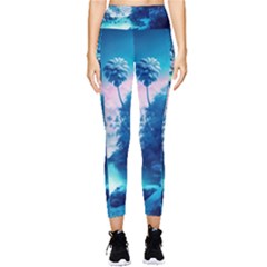 Tropical Winter Frozen Snow Paradise Palm Trees Pocket Leggings 