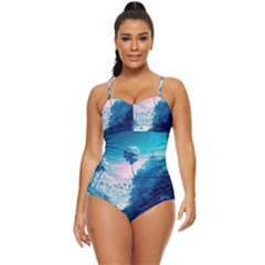 Tropical Winter Frozen Snow Paradise Palm Trees Retro Full Coverage Swimsuit