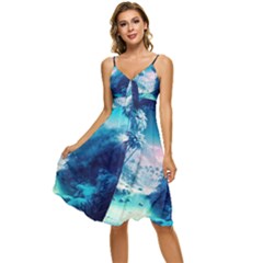 Tropical Winter Frozen Snow Paradise Palm Trees Sleeveless Tie Front Chiffon Dress