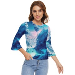 Tropical Winter Frozen Snow Paradise Palm Trees Bell Sleeve Top