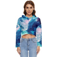 Tropical Winter Frozen Snow Paradise Palm Trees Women s Lightweight Cropped Hoodie