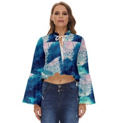 Tropical Winter Frozen Snow Paradise Palm Trees Boho Long Bell Sleeve Top