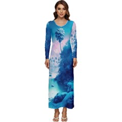 Tropical Winter Frozen Snow Paradise Palm Trees Long Sleeve Longline Maxi Dress