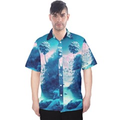 Tropical Winter Frozen Snow Paradise Palm Trees Men s Hawaii Shirt