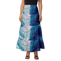 Tropical Winter Frozen Snow Paradise Palm Trees Tiered Ruffle Maxi Skirt