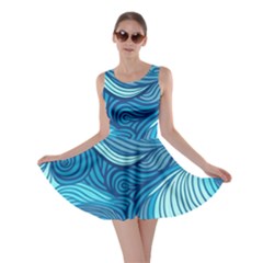 Ocean Waves Sea Abstract Pattern Water Blue Skater Dress by Pakemis