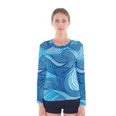 Ocean Waves Sea Abstract Pattern Water Blue Women s Long Sleeve Tee