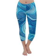 Ocean Waves Sea Abstract Pattern Water Blue Capri Winter Leggings 