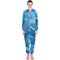 Ocean Waves Sea Abstract Pattern Water Blue Hooded Jumpsuit (ladies)