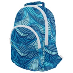 Ocean Waves Sea Abstract Pattern Water Blue Rounded Multi Pocket Backpack by Pakemis