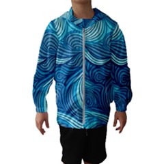 Ocean Waves Sea Abstract Pattern Water Blue Kids  Hooded Windbreaker