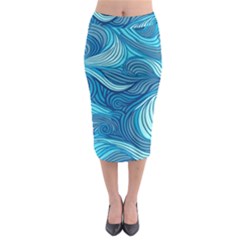 Ocean Waves Sea Abstract Pattern Water Blue Midi Pencil Skirt by Pakemis