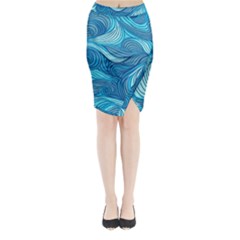 Ocean Waves Sea Abstract Pattern Water Blue Midi Wrap Pencil Skirt by Pakemis