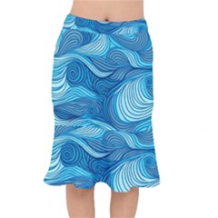 Ocean Waves Sea Abstract Pattern Water Blue Short Mermaid Skirt by Pakemis