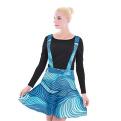 Ocean Waves Sea Abstract Pattern Water Blue Suspender Skater Skirt by Pakemis