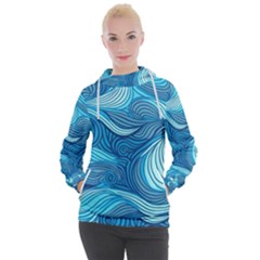 Ocean Waves Sea Abstract Pattern Water Blue Women s Hooded Pullover