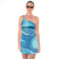 Ocean Waves Sea Abstract Pattern Water Blue One Soulder Bodycon Dress by Pakemis