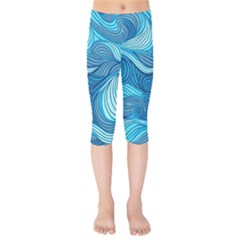 Ocean Waves Sea Abstract Pattern Water Blue Kids  Capri Leggings  by Pakemis