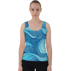 Ocean Waves Sea Abstract Pattern Water Blue Velvet Tank Top by Pakemis