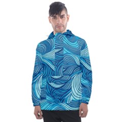 Ocean Waves Sea Abstract Pattern Water Blue Men s Front Pocket Pullover Windbreaker