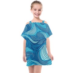 Ocean Waves Sea Abstract Pattern Water Blue Kids  One Piece Chiffon Dress by Pakemis