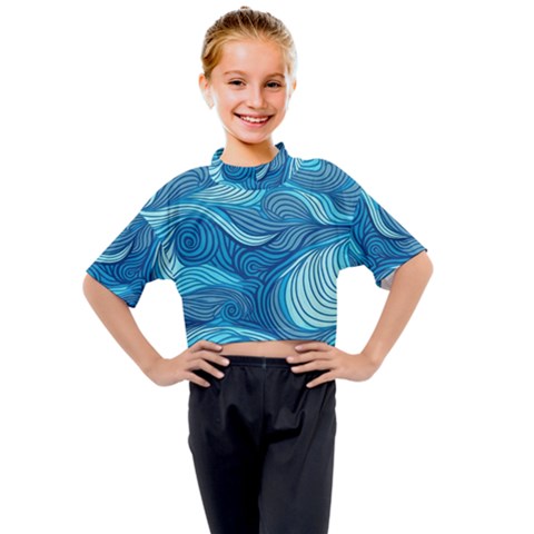 Ocean Waves Sea Abstract Pattern Water Blue Kids Mock Neck Tee by Pakemis