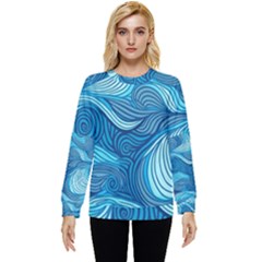 Ocean Waves Sea Abstract Pattern Water Blue Hidden Pocket Sweatshirt