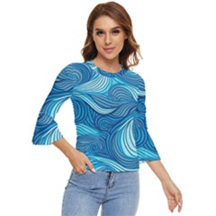 Ocean Waves Sea Abstract Pattern Water Blue Bell Sleeve Top