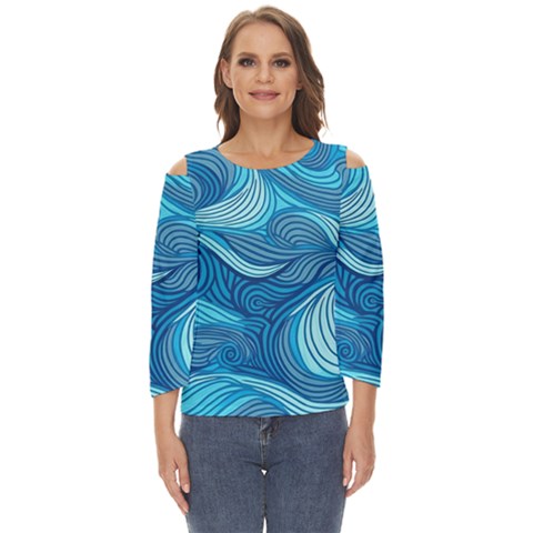 Ocean Waves Sea Abstract Pattern Water Blue Cut Out Wide Sleeve Top by Pakemis