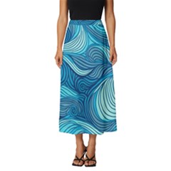 Ocean Waves Sea Abstract Pattern Water Blue Classic Midi Chiffon Skirt