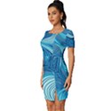 Ocean Waves Sea Abstract Pattern Water Blue Fitted Knot Split End Bodycon Dress View2