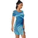 Ocean Waves Sea Abstract Pattern Water Blue Fitted Knot Split End Bodycon Dress View3