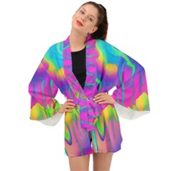 Liquid Art Pattern - Fluid Art - Marble Art - Liquid Background Long Sleeve Kimono by GardenOfOphir