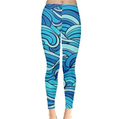 Pattern Ocean Waves Blue Nature Sea Abstract Leggings  by Pakemis