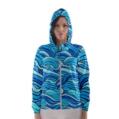 Pattern Ocean Waves Blue Nature Sea Abstract Women s Hooded Windbreaker