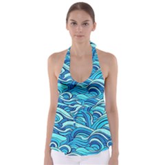 Pattern Ocean Waves Blue Nature Sea Abstract Babydoll Tankini Top by Pakemis