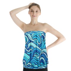 Pattern Ocean Waves Blue Nature Sea Abstract Strapless Top by Pakemis