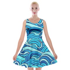 Pattern Ocean Waves Blue Nature Sea Abstract Velvet Skater Dress