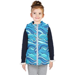 Pattern Ocean Waves Blue Nature Sea Abstract Kids  Hooded Puffer Vest