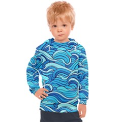 Pattern Ocean Waves Blue Nature Sea Abstract Kids  Hooded Pullover by Pakemis