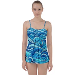 Pattern Ocean Waves Blue Nature Sea Abstract Babydoll Tankini Set by Pakemis