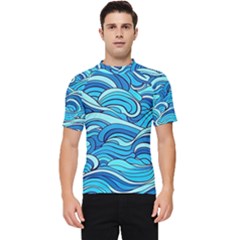 Pattern Ocean Waves Blue Nature Sea Abstract Men s Short Sleeve Rash Guard by Pakemis