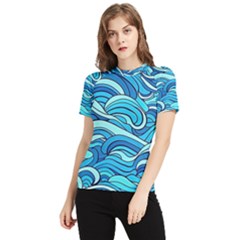 Pattern Ocean Waves Blue Nature Sea Abstract Women s Short Sleeve Rash Guard by Pakemis