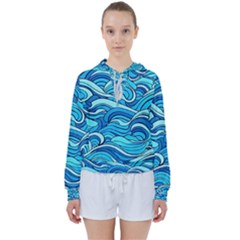 Pattern Ocean Waves Blue Nature Sea Abstract Women s Tie Up Sweat