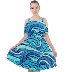 Pattern Ocean Waves Blue Nature Sea Abstract Cut Out Shoulders Chiffon Dress by Pakemis