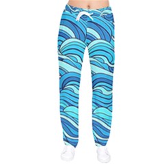 Pattern Ocean Waves Blue Nature Sea Abstract Women Velvet Drawstring Pants