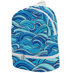 Pattern Ocean Waves Blue Nature Sea Abstract Zip Bottom Backpack by Pakemis